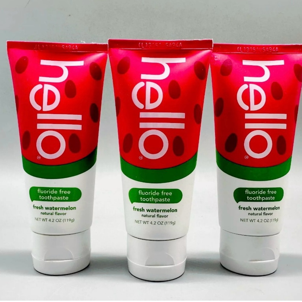 Hello toothpaste kids watermelon vegan fluoride free new 3 4.2 oz with boxes